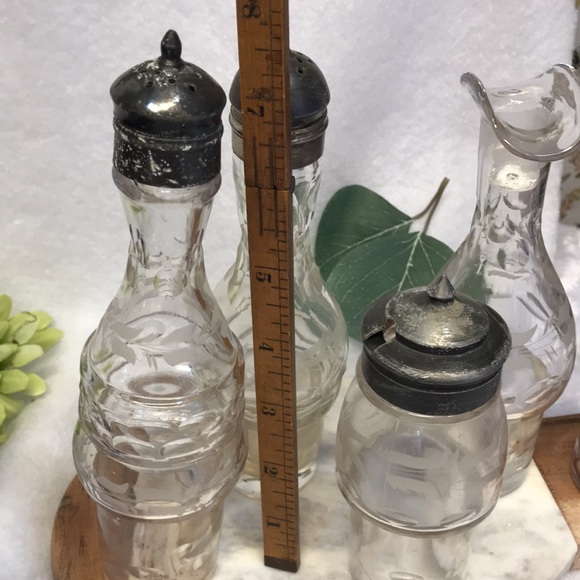 Vintage vase curettes carousel silver plated etch crystal glass oil vinegar 6 pc - Picture 10 of 16
